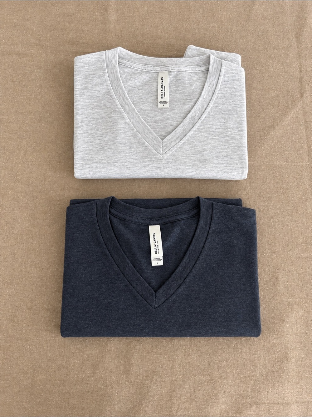 Bella+Canvas New V-Neck T-Shirts Heather Gray & Navy, Size L, 2-Pack